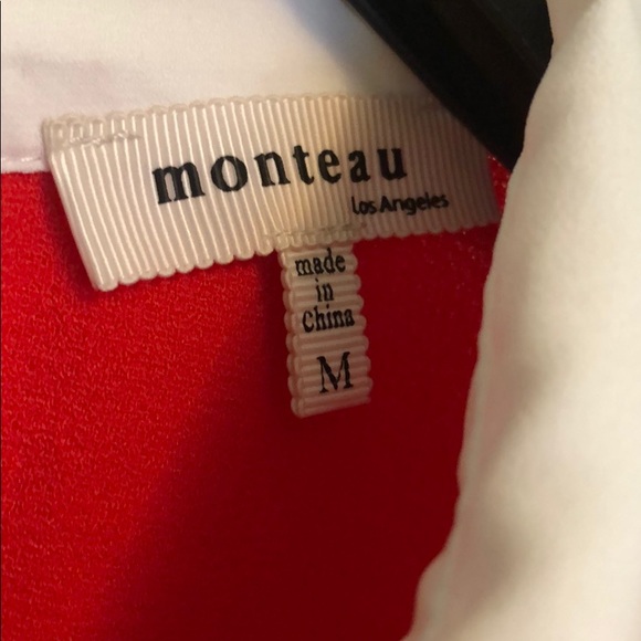 Never Worn Monteau Red Scalloped Edge Blouse - Picture 2 of 5